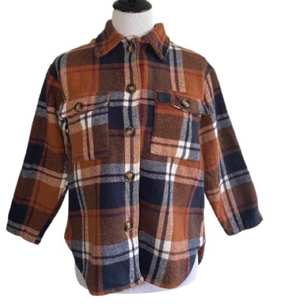 boohoo Women’s Rust, Navy & White Plaid Button-Down Shacket